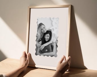 Scalloped Photo Keepsake, Personalised Family Print, Neutral Wall Art, Christmas Gift for Mum or Dad, Custom Picture, Birthday, Framed Art
