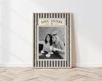 Best Friend Photo Gift, Personalised Soul Sisters Print, Grey Striped Wall Art, Sister Christmas Gift, Bestie Birthday Keepsake
