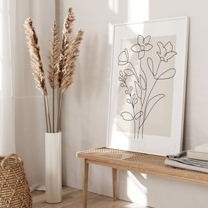 Home Neutral Wall Decor with Flower Art in Beige Tones