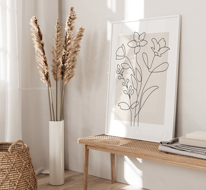 Home Neutral Wall Decor with Flower Art in Beige Tones