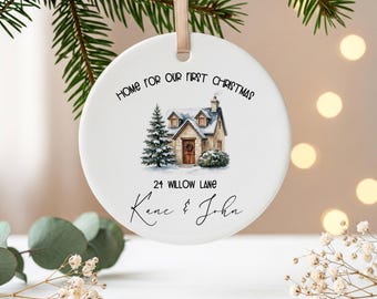 Our First Christmas Home Bauble, Personalised New Home Ornament, Custom Address Couple Keepsake, Housewarming Christmas Gift