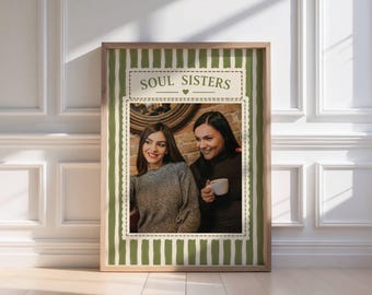 Best Friend Photo Print, Personalised Sister Gift, Green Striped Wall Art, Custom Photo Keepsake, Bestie Birthday Gift, Friendship Print