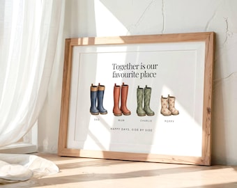 Personalised Family Wellie Print, Custom Welly Boot Family Portrait, Gift for Mum Nan, Grandparent Christmas Gift, Family Wall Art