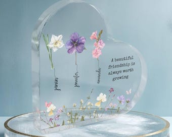 Personalised Friendship Acrylic Plaque, Custom Birth Flower Best Friend Gift, Friend Birthday Keepsake, Soul Sister Gift For Women