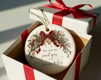 Personalised Engagement Christmas Bauble, The Year We Said Yes Ornament, Custom Couple Names Keepsake, First Engaged Xmas Tree Decoration