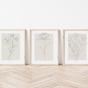 Home Neutral Wall Decor with Flower Art in Beige Tones