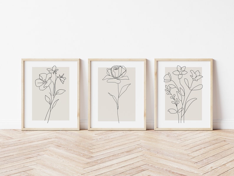 Home Neutral Wall Decor with Flower Art in Beige Tones