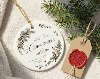 Personalised New Home Christmas Bauble, First Christmas as Homeowners Ornament, Custom Address Ceramic Decoration, Housewarming Gift