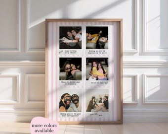 May include: A framed photo collage featuring six snapshots of friends. The photos are arranged on a pink and white striped background. Text includes "Happy Birthday to my bestie!" and "You're the best."