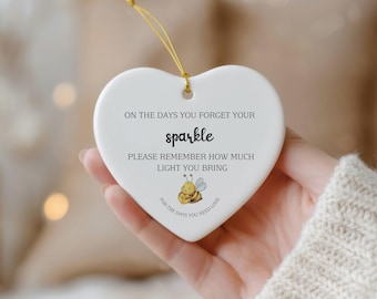 Little Light Bee Ceramic Heart Bauble, Encouragement Gift for Friend, Thinking of You Hanging Ornament, Positive Keepsake Gift