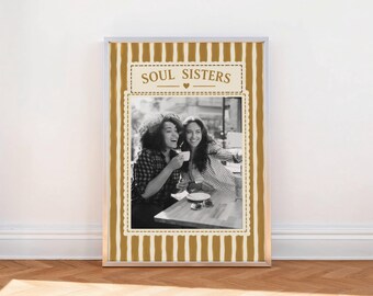 Bestie Birthday Gift, Personalised Friendship Photo Print, Yellow Striped Wall Art, Soul Sisters Keepsake, Custom Picture Gift for Sister