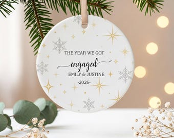 Personalised Engagement Christmas Bauble, The Year We Got Engaged Ornament, First Christmas Engaged Gift, Fiancé Couple Keepsake