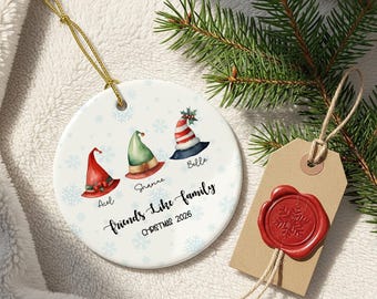 Personalised Friends Christmas Bauble, Friends Like Family Ornament, Custom Names Gift, Best Friend Keepsake, Festive Christmas Hat Decor