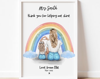 Personalized Teacher Gift Print | Thank You Teacher Rainbow Art