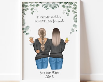 Personalized Mother Daughter Print, Custom Mum Birthday Gift