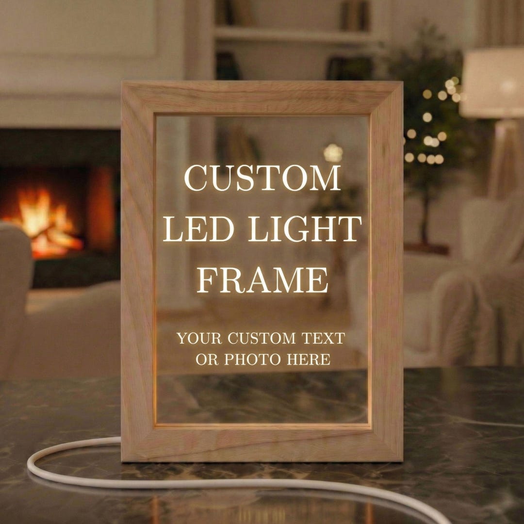 Personalised LED Acrylic Frame, Custom Light Plaque With Wooden Frame ...