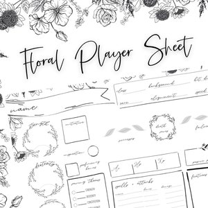 Floral Player Character Sheet | D&D 5e, dnd player sheet, printable pdf, dungeons and dragons, roleplaying, character stats, flowers