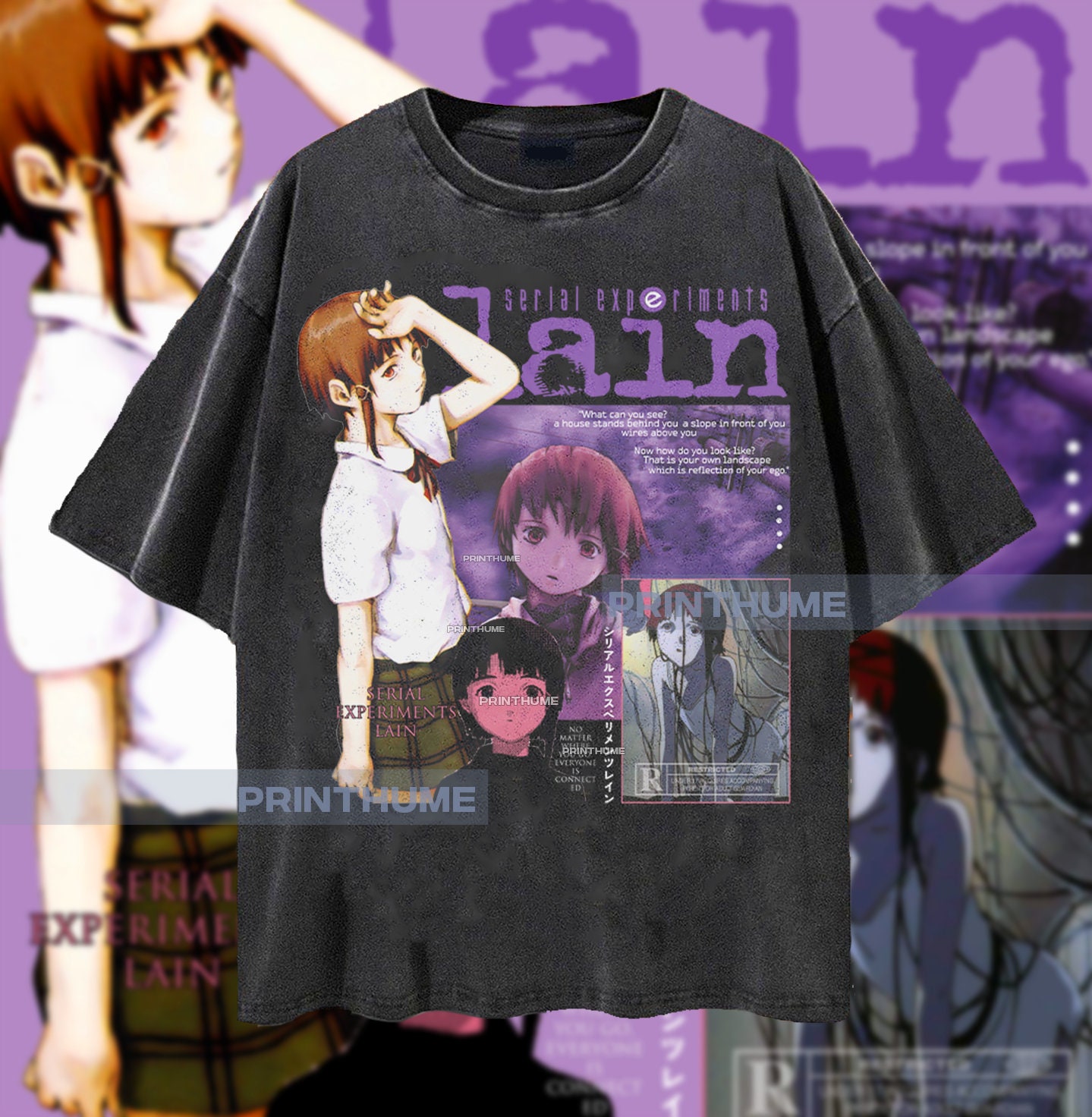 serial experiments lain T-shirt INFOPNOGRAPHY L SIZE ANIME Rare