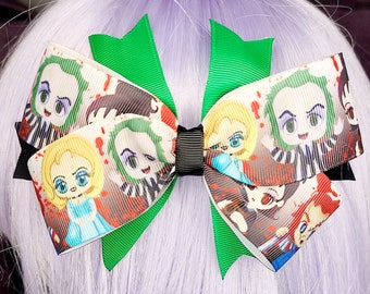 Beetlejuice Child's Play Chuckie Horror Movie Hair Bow, Halloween Hairbow, cute character bow