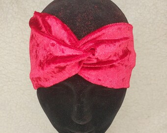 Diadema turbante de terciopelo arrugado color rojo cereza: estilo años 20