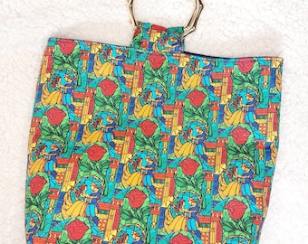 Bolso de vidrieras de La Bella y la Bestia, con asa de bambú dorada