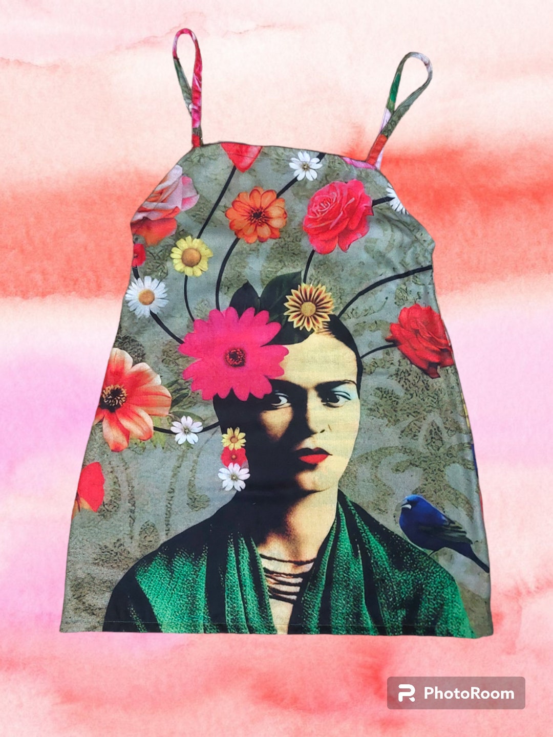 Upcycled Frida Kahlo Slip Dress, Pashmina Dress, Pop Art Frida Kahlo — free download