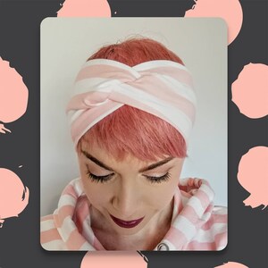 Pink and White Striped handmade headband, Extra wide twist headband, striped hairband, workout headband, striped headwrap