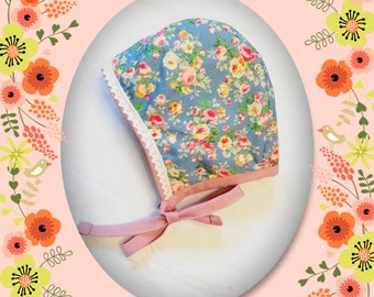 Baby Bonnet, Floral baby bonnet, baby bonnet 9-12 months, Baby hat