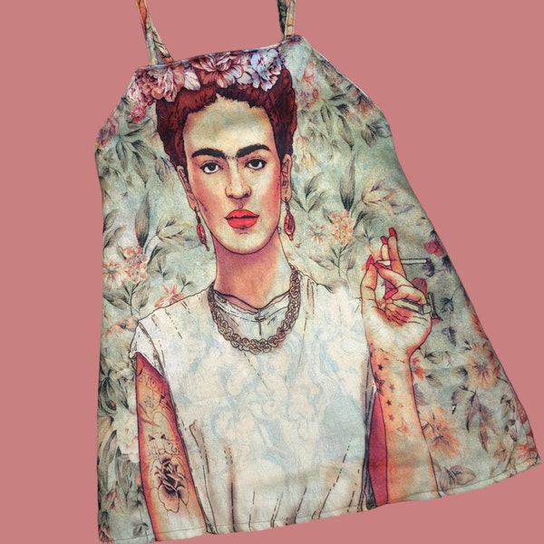 Upcycled Frida Kahlo Slip Dress, Pashmina Kleid, Upcycled Kaschmir Slip Dress