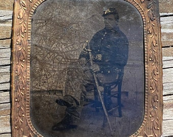 Victorian Era Tintype Photo of a Civil War Soldier - RARE one of a kind Historic Piece of History! Original and Authentic Antique!