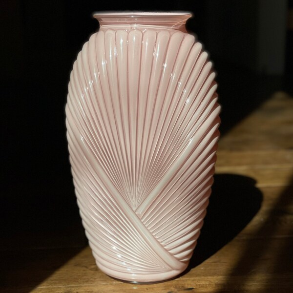 Opaline / Fenton Style Millennial Pink Painted Enamel Glass Vase