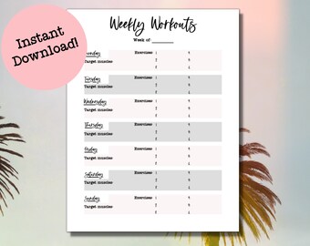 weekly workout plan pdf etsy