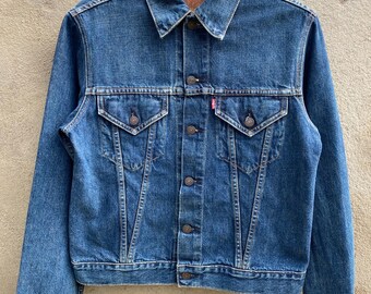 Vtg 80s Levi's 70506-0217 Dark Blue Denim Trucker Jean Jacket Size