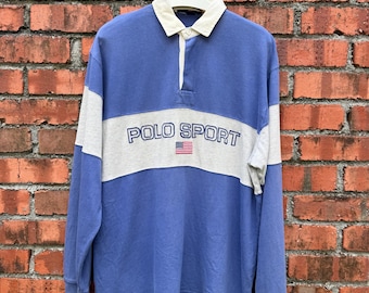 Vintage Polo Bear Playing Golf Ralph Lauren Blue Shirt Medium 90's