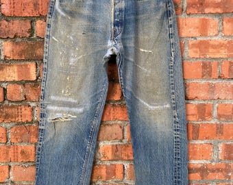 Vintage 1960s Levis 502 BIG E #16 Button Dark Indigo Denim Cutoff