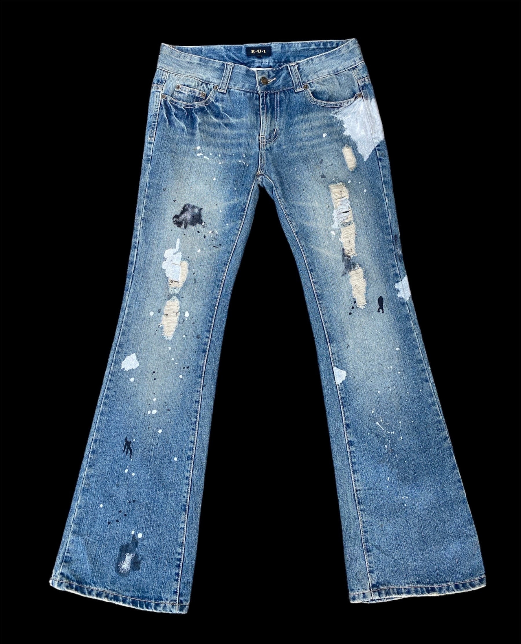 Kui Flare Jeans, Boot Cut, Size 33, Paint Splatter Design - Etsy