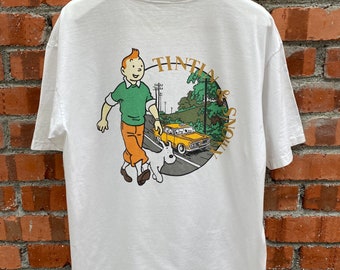 Maglietta vintage anni '90 del film Tintin, taglia XL