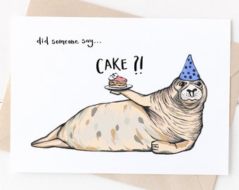 Carte de vœux du sceau commun | Carte d’anniversaire | Dessiné à la main | | animale Faune