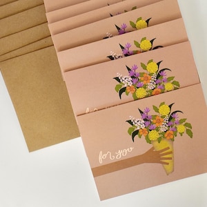 Cheerful bouquet notecard set | 8 card set | Blank inside | Hand drawn greeting cards