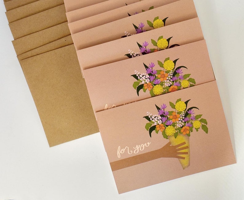 Cheerful Bouquet Notecard Set | 8 Card Set | Blank Inside | Hand Drawn ...