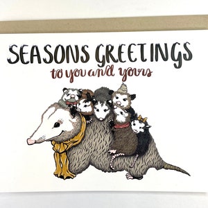 Lindo juego de tarjetas navideñas con forma de zarigüeya / Juego de 10 tarjetas con sobres / Tarjetas de animales / Saludos de temporada / Dibujadas a mano
