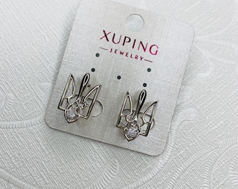 Pendientes ucranianos de oro Tryzub Trident Jewelry Bloque inglés Nuevo