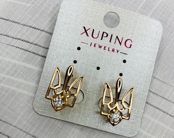 Pendientes ucranianos de oro Tryzub Trident Jewelry Bloque inglés Nuevo