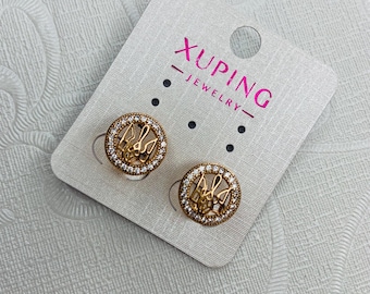 Pendientes ucranianos de oro Tryzub Trident Jewelry Bloque inglés Nuevo