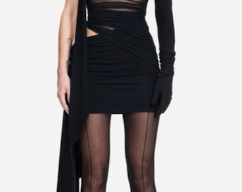 Vestido negro de un solo hombro con detalle de nudo Mugler x H&M Talla 2XL Nuevo sin etiqueta