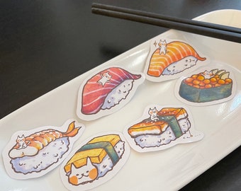 Foodie Cat Stickers - Sushi Series Vinyl Stickers Set of 6