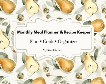 Monthly Meal Planner and Recipe Keeper Printable PDF Grocery List Kitchen Inventory Recipe Pages