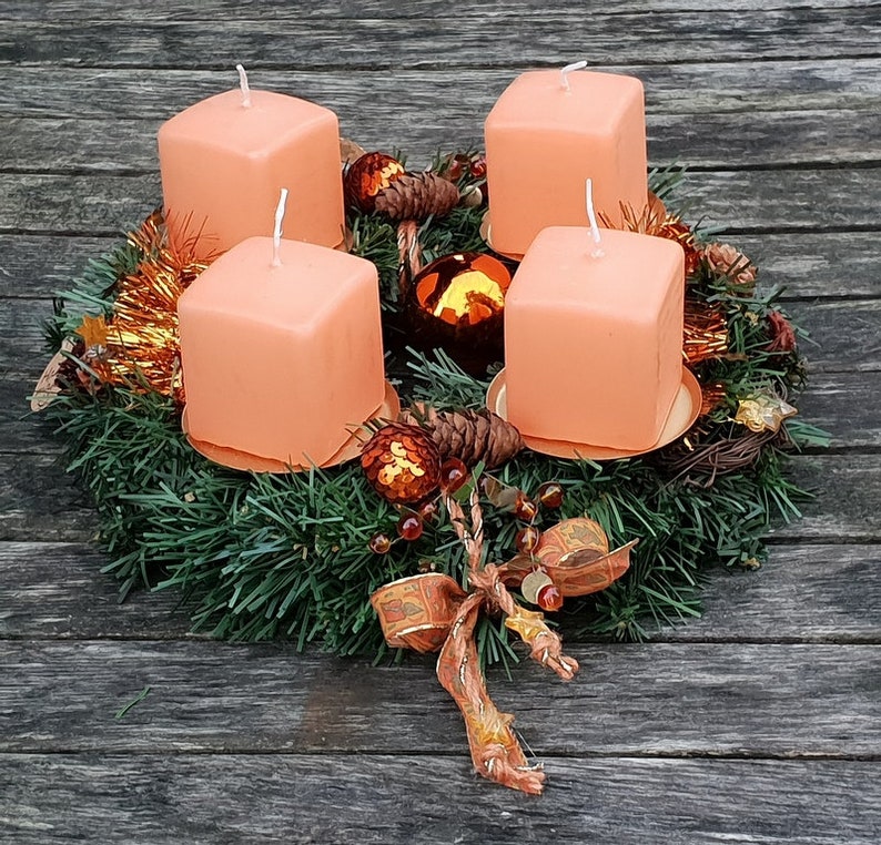 Advent Wreath With Artificial Fir Salmon Orange 25 Diameter Etsy