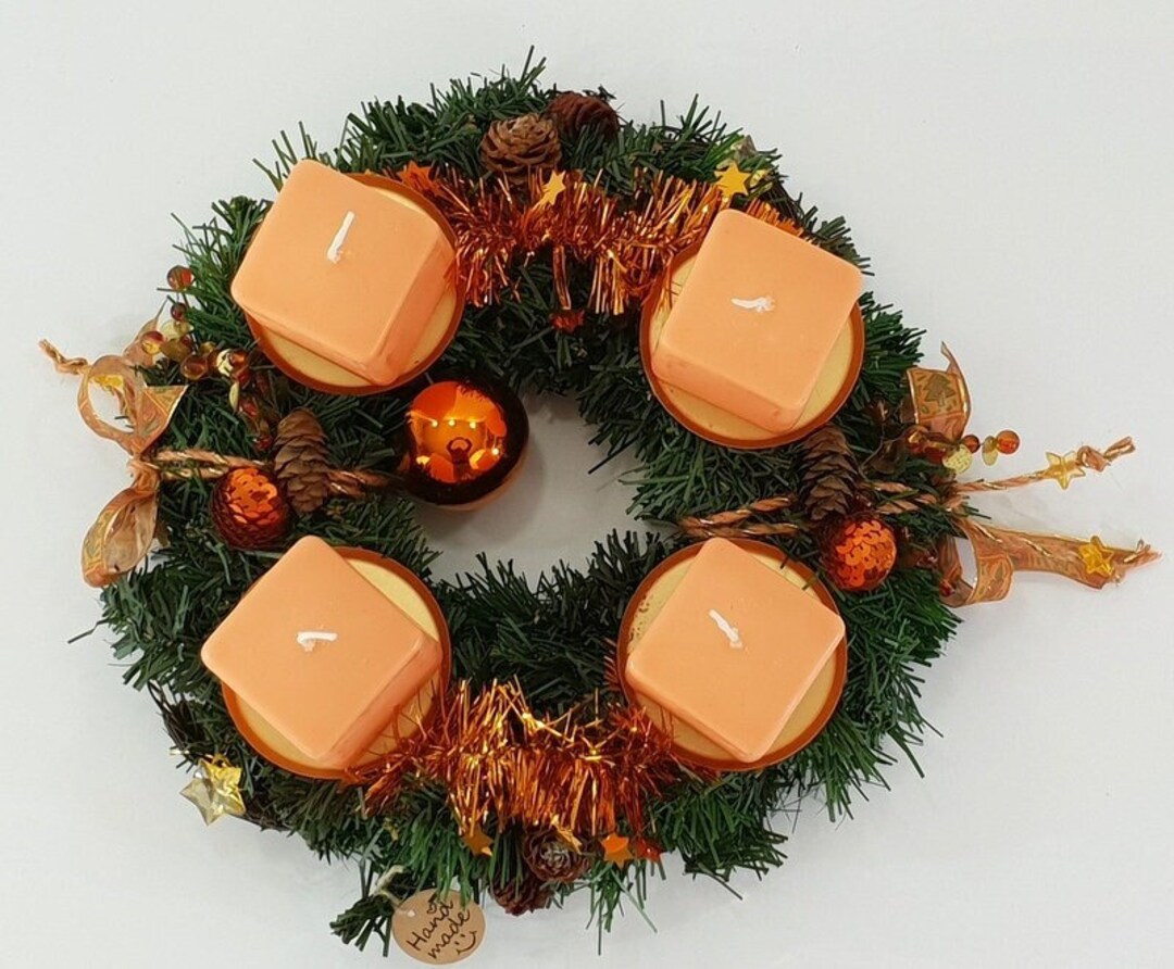 Advent Wreath With Artificial Fir Salmon Orange 25 Diameter Etsy