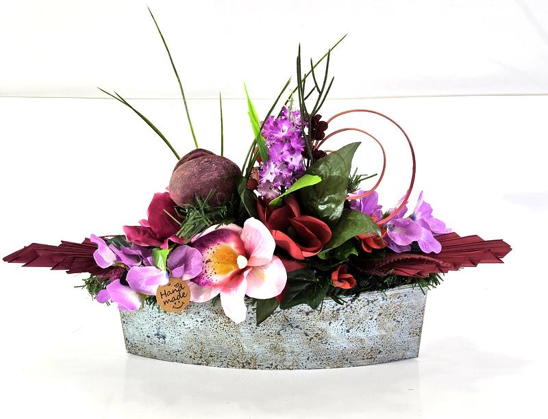 Arreglo, flores artificiales, forma elíptica, orquídeas, glicinas, hierbas, rosa, 25 cm de alto, regalo, arreglo floral, decoración del hogar conmemoración